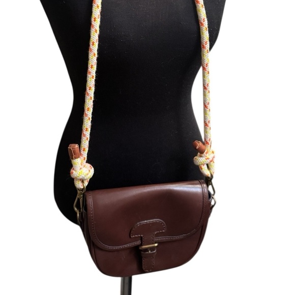 J. Crew Classic Small Saddle Bag in Brown Leather Cross Body Outside Pocket EUC - Picture 12 of 17